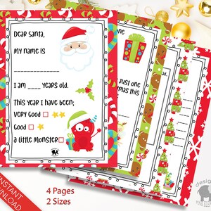 Carta a Papá Noel imprimible, Descarga instantánea de cartas de Papá Noel para niños, Carta de Papá Noel DIY, Kit de cartas digitales de Papá Noel, Lista de deseos de Papá Noel Descargar ahora
