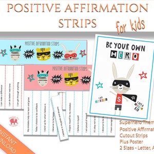 Positive Affirmationen für Kinder, Achtsamkeit für Kinder zum Ausdrucken, motivierende Selbstliebe Ausschnittstreifen, positives Denken und Selbstvertrauen