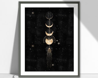 Moon Phase Printable Wall Art, La Luna Art Celestial Art Print, Large Wall Art Galaxy Print Trending Now, Watercolor Print, Modern DIY Print