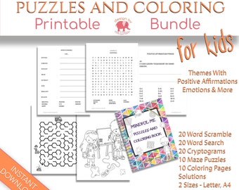 Mindfulness Puzzle for Kids Activity Pack, Mindfulness Workbook & Coloring Pages PDF, Positive Affirmation Kindness Gratitude Printables