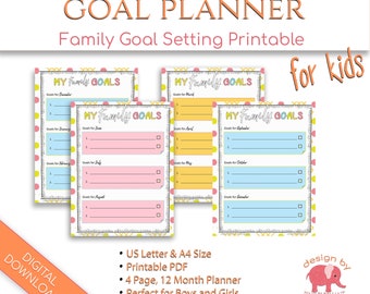 Goal Printable Family Planner for Kids, Monthly Planner Pages with Journal Prompts, Family Goal Planner, Undated Planner, Journal Pages