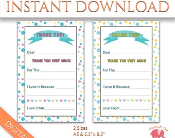 Thank You Card Printable Stationary, Kids Thank You Cards Digital Printable, Fill In The Blank Thank You Note Kids, Fill In Thank you Cards