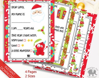 Letter to Santa Printable, Kid's Santa Letter Instant Download, Santa Claus Letter DIY,Digital Santa Letter Kit,Santa Wish List Download Now