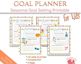 PRINTABLE Goal Setting Seasonal Planner Pages for Kids, Goal Planner with Journal Prompts, Goal Printable Journal Pages, Gift for Kids