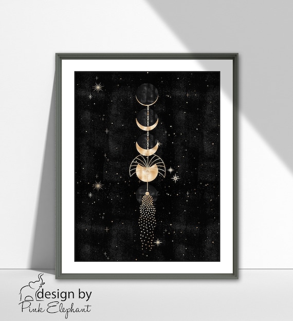Moon Phase Printable Wall Art, La Luna Art Celestial Art Print, Large Wall Art Galaxy Print Trending Now, Watercolor Print, Modern DIY Print