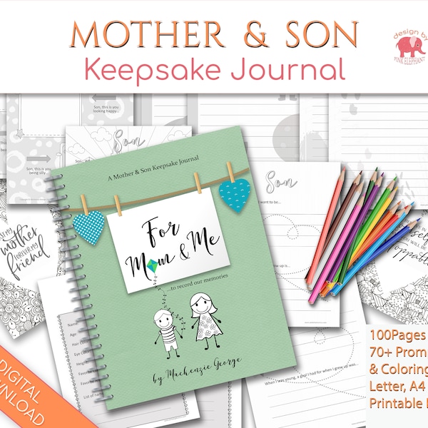 Mother and Son Writing Journal, Mom from Son Printable Memory Journal, Son from Mom Journal, Mother Son Gift for Her, Gift for Mom