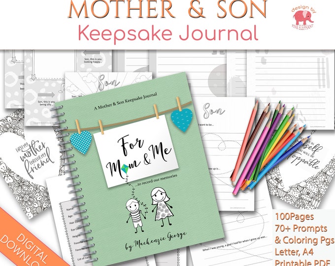 Mother and Son Writing Journal, Mom From Son Printable Memory Journal ...