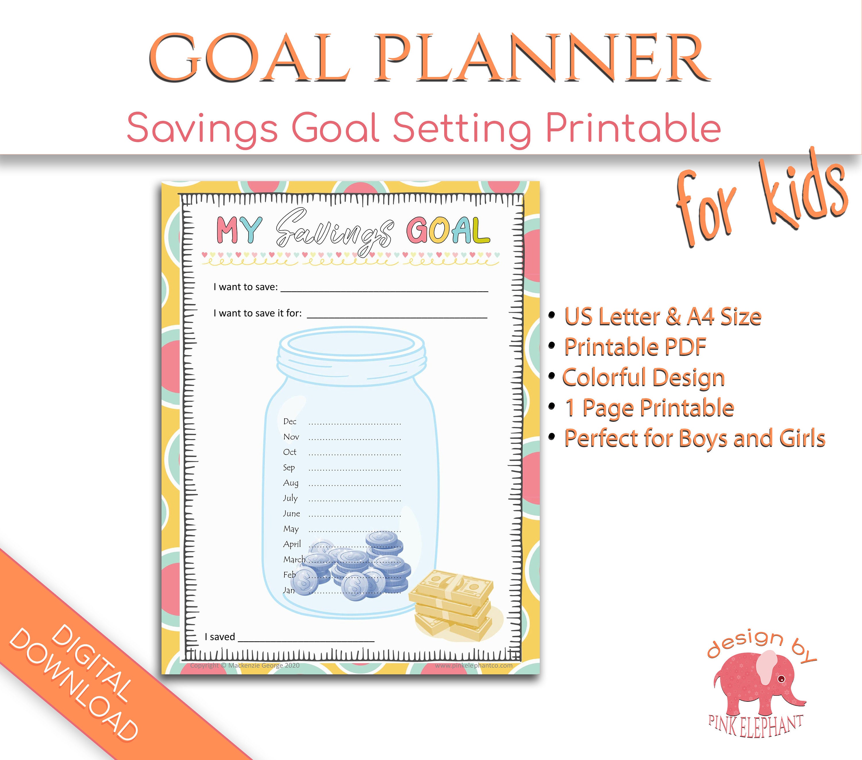PRINTABLE Savings Planner Pages for Kids Goal Planner Savings | Etsy