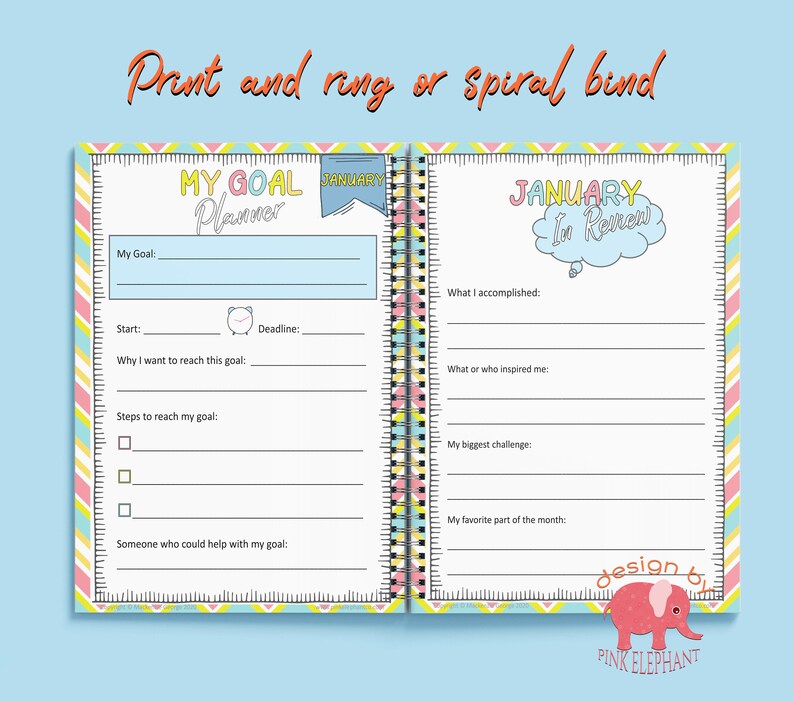 Goal planner journal kit for kids printable planner pages etsy