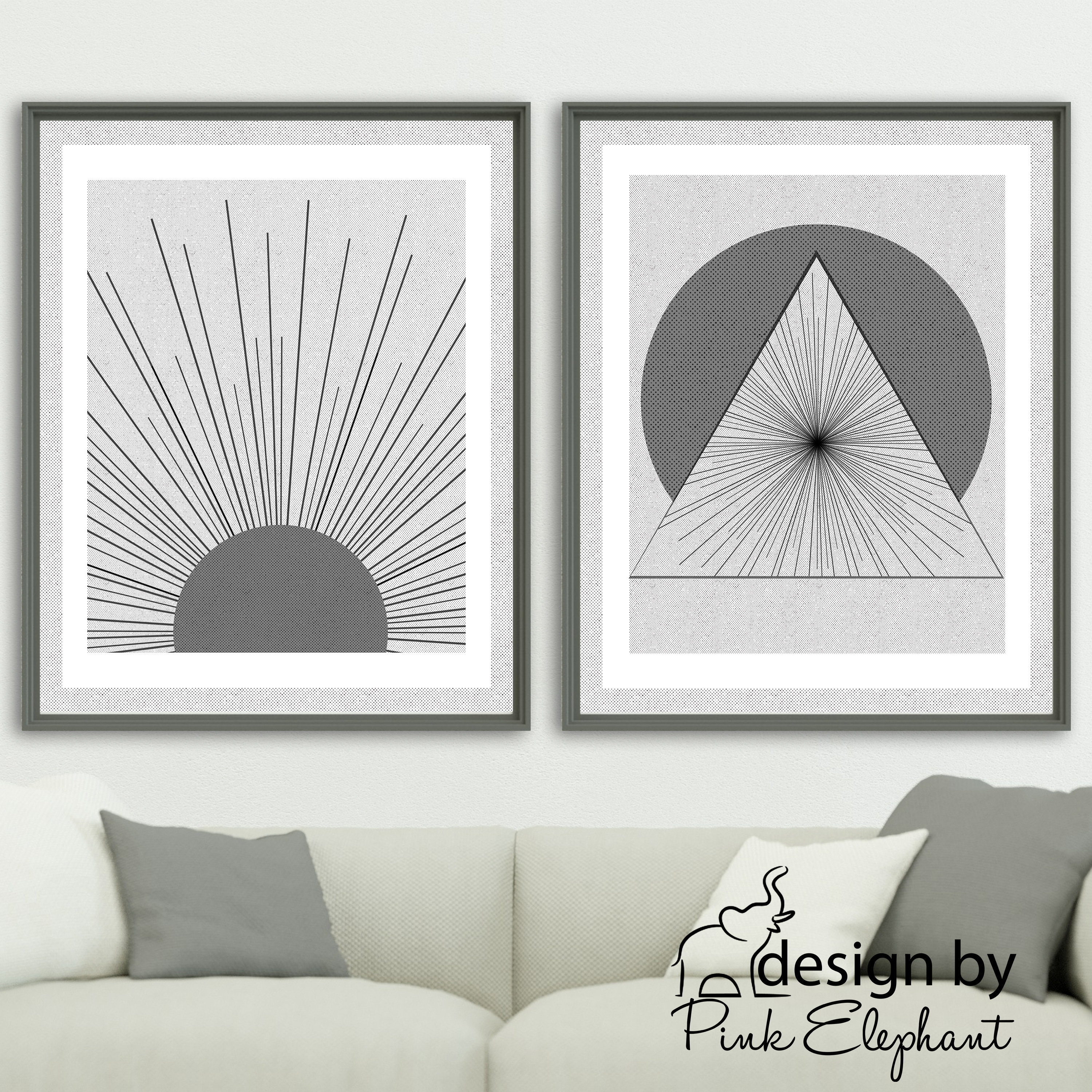Mid Century Large Geometric Art, Set of 2 Neutral Modern Art Printable ...