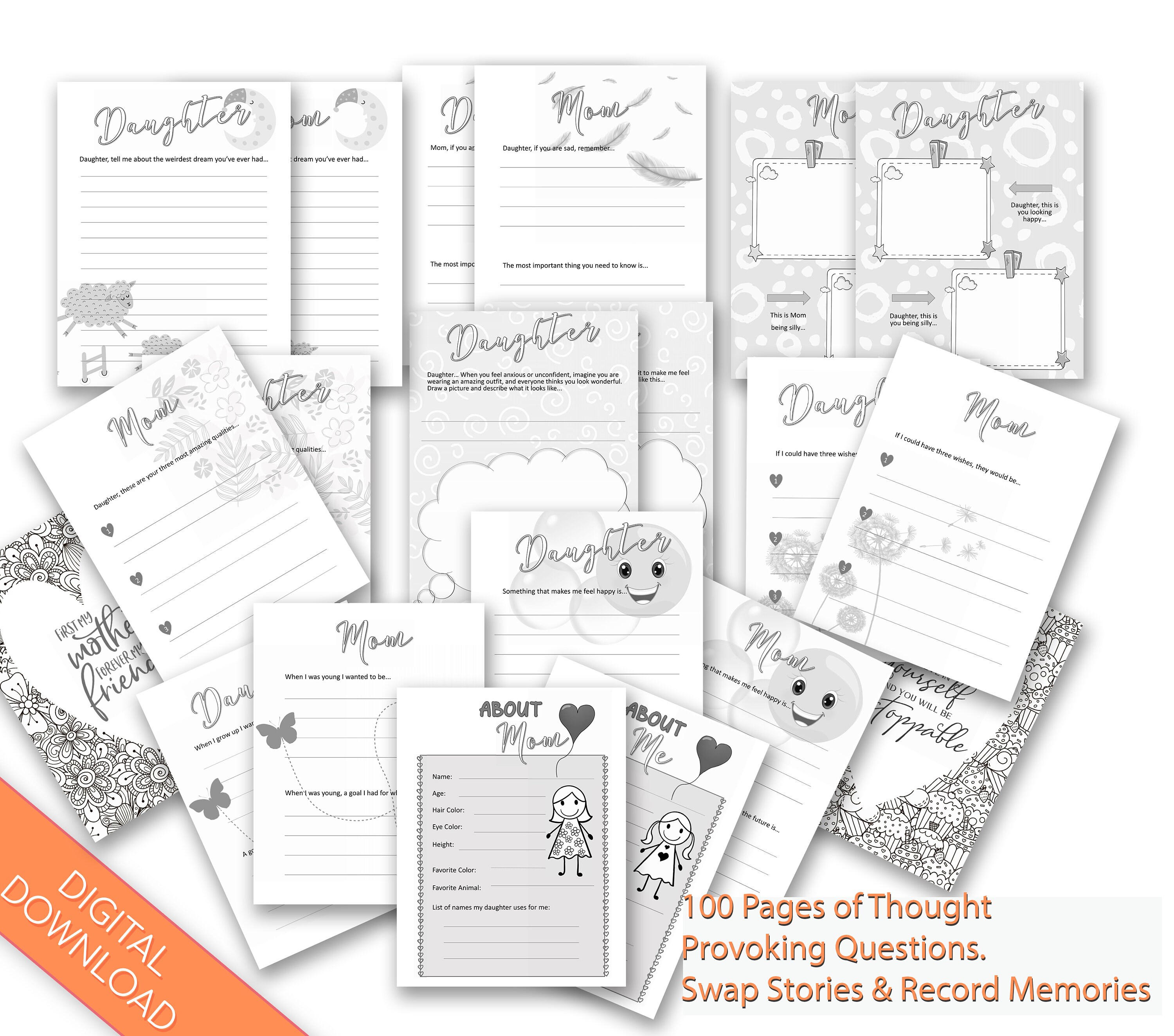 Mother and Daughter Writing Journal, Mom From Daughter Printable Memory ...