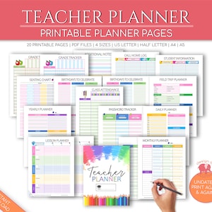 Teacher Planner Printable, Academic Planner Inserts, Teacher Classroom Subject Planner, Undated Planner Classroom Printables, Lesson Plans