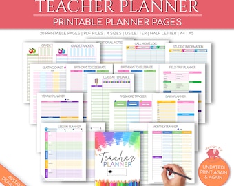 Teacher Planner Printable, Academic Planner Inserts, Teacher Classroom Subject Planner, Undated Planner Classroom Printables, Lesson Plans