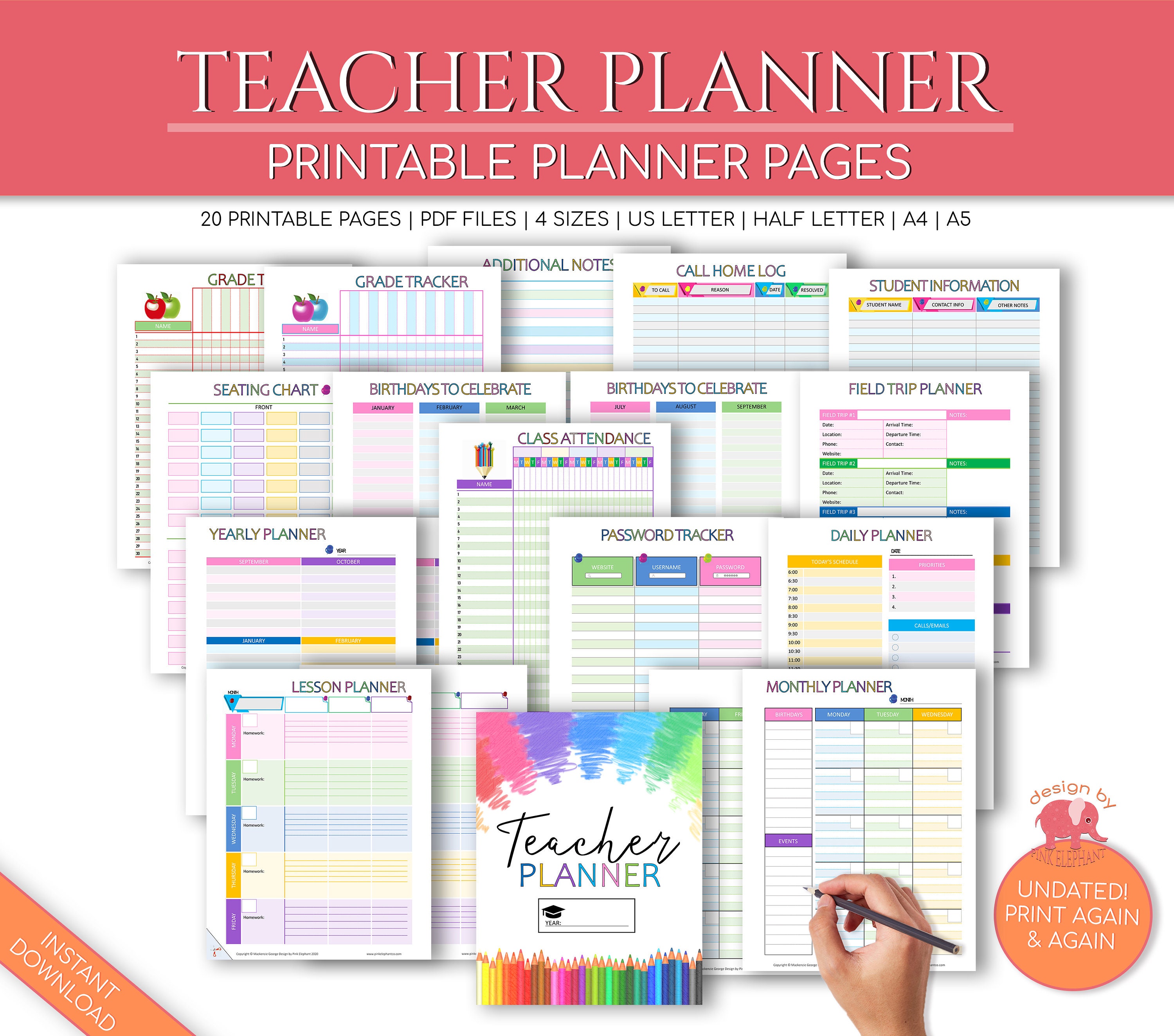 Teacher Planner Printable Academic Planner Inserts Teacher Etsy UK