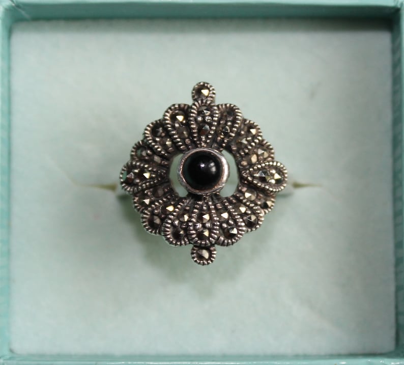 Original Art Nouveau Ring 925 Silver Onyx Market Sites