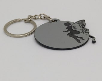 Silvercolor acrylic Keychain-"Fairy"Keyring 4.5cm-Good luck gift-Inspirational Gift-Present for Yourself-Laser Engrave-Gift for any Occasion