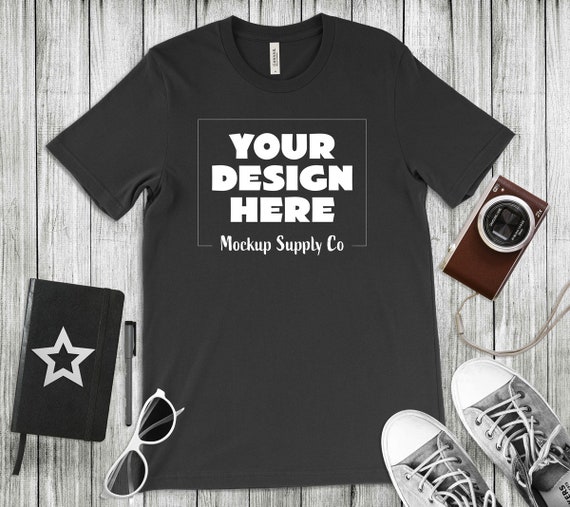 Download Free Two Black Bella Canvas 3001 T-Shirt Mockups Flat Lay ...