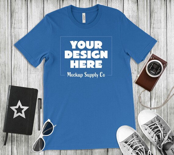 Download Two Blue Bella Canvas 3001 T-Shirt Mockups Flat Lay - Free ...