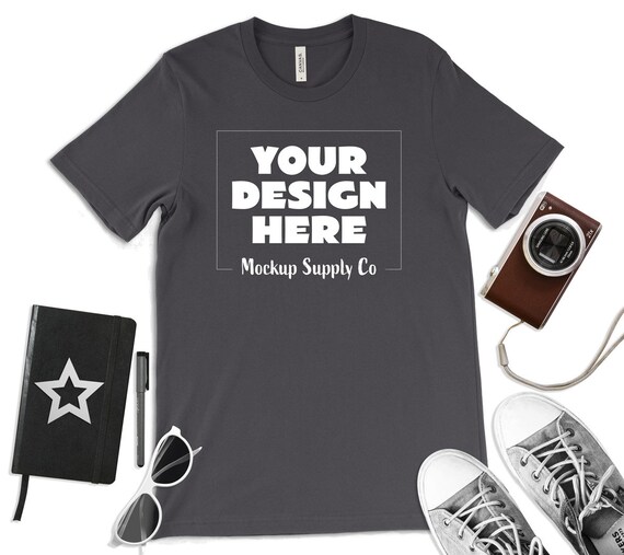 Download Two Dark Grey Bella Canvas 3001 T-Shirt Mockups Flat - PSD ...