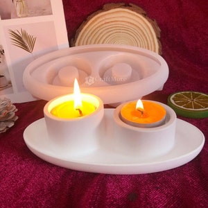 Boat-shaped candle holder silicone mold-Double hole candlestick plaster mold-Tealight holder mold-Candle tray mold-Candle container mold