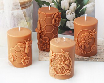 Embossed bee candle silicone mold-Honeycomb candle mold-Beehive pillar candle mold-Scented candle mold-Aroma diffuser stone plaster mold