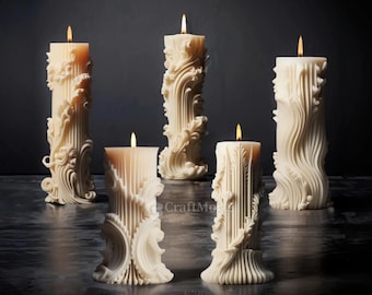 5 Styles Embossed Candle Silicone Mold-European pillar candle mold-Scented candle mold-Irregular cylinder mold-Striped waves candle mold