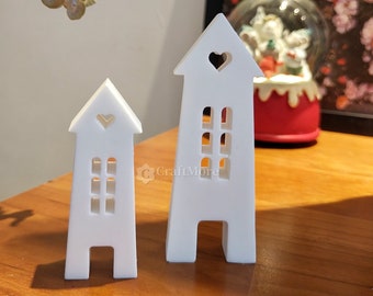 Stampo in silicone faro di 2 dimensioni-Stampo in gesso per casa leggera-Stampo in resina con torre a cuore cavo-Decorazioni per la casa fai-da-te Candela/Raysin/Set di stampi per casa in cemento