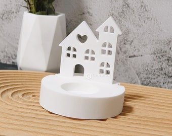 Silicone Mold-House insert for tea light holder-Light house mold-Hollow Heart House-Tealight holder molds-Home Decoration-Raysin Mold