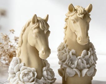 Moule à bougie en silicone, tête de cheval, fleurs - Moule à cheval 3D pour la fabrication d'ornements de bougies/plâtre/béton/résine