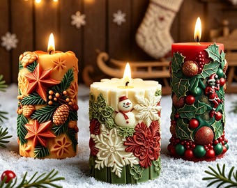 Christmas Pillar Silicone Candle Mold-DIY Xmas Snowman Snowflake Cylinder Candle Mould-Festive Aromatherapy Candle Making Mold-Soy Wax Mold