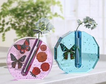 Nordic Style Test-tube Vase Silicone Mold ,Heart Square Round Home Decor Vase Mold ,DIY Resin jesmonite Plaster Cement Concrete Vase Moulds