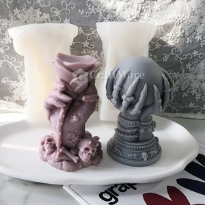 Halloween Candle Silicone Mold-Devil Hands With Crystal Ball Candle Mold-Monster Hands With Rose Candle Mold-Scented Pillar Candle Mould