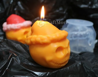 Halloween skull candle mold-silicone candle mold-beeswax pillar candle mold-scented candle mold-Evil skull face candle mold