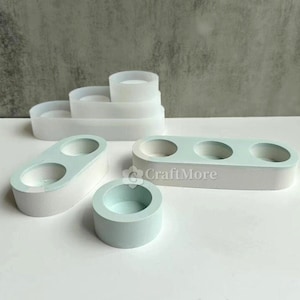 Oval Candle Holder Tealight Tray Mold Holes Resin Concrete Plaster Candle Stand Cement Candlestick Silicone Moulds Tray Molds