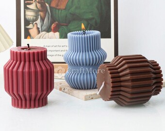 Creative Vertical Striped Pillar Candle Mold-Silicone Scented Candle Mold-Nordic Simple Candle Mold-Laminated Cylinder Silicon Mould