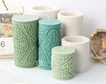 Classical Pattern Candle Mold-Cylinder Candle Silicone Mold-Nordic style Pillar Candle Mold-Scented Candle Mold-Aromatherapy Plaster Mould