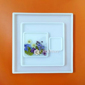 Large square coaster silicone mold-Square tray resin molds-4 sizes silicone tray mold-Square silicone coaster mold-Epoxy resin cup mat mold