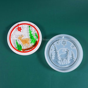 Christmas elk silicone mold-Round pendant resin molds-DIY epoxy resin ornaments mold-Christmas decoration mold-Resin craft mold