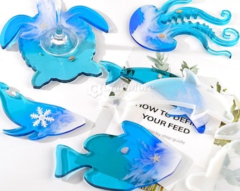 Sea Animal Coaster Resin Molds-Silicone Coaster Mold-Jellyfish Octopus Turtle Dolphin Whale Coaster Plaster Mold-Epoxy Resin Cup Mat Mould