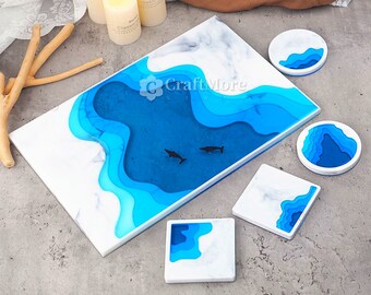 Ocean silicone tray mold-Gradient beach coaster resin mold-Terraces cup mat silicone mold for resin-Epoxy resin cup mat mold-Resin craft