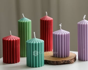 Jagged edge cylinder candle mold-Vertical stripes silicone candle mold-Candle molds for beewax-Scented candle mold-Pillar candle mould