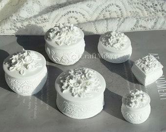 Carved flower silicone storage box mold-flower pattern box resin mold-round jewelry box mold-silicone mold for resin plaster box making