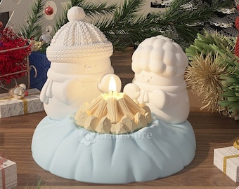 Cute Snowman Silicone Mold-Bonfire Snowman Candle Mold-Scented Candle Mold-Snowman Concrete Mold-Snowman Ornaments-Christmas Decoration