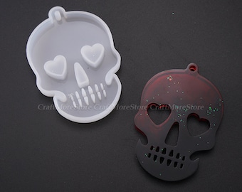 Creative skull pendant silicone mold-Halloween silicon mold for resin-Heart shaped eyes skull mold-Jewelry Necklace Keychain Earring Mold