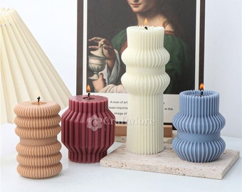 Striped Cylinder Candle Mold-Multilayer Striped Pillar Candle Silicone Mold-Nordic Scented Candle Mold-Home Decoration Candle Mould