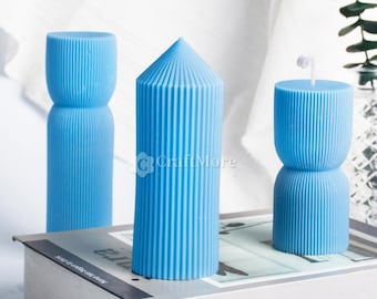 Vertikal randig cylinderform för ljus - Silikonpelarform - Doftljusformar - Betong, cement, gips, randiga pelare - Silikonform