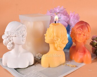 Blindfolded girl candle mold-young girl candle silicone mold-flower and girl silicone plaster mold-scented candle mold-pillar candle mold