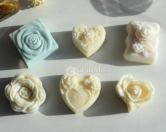 Flower Heart Silicone Candle Mold-Rose Flower cake fondant ice cube soap mold-Car Vent Clip DIY Air Fresheners Mold-Flower Resin Molds