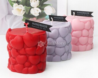Cylinder Heart Candle Silicone Mold-Heart Pillar Candle Mold-Scented Candle Mold-Love Candle Mould