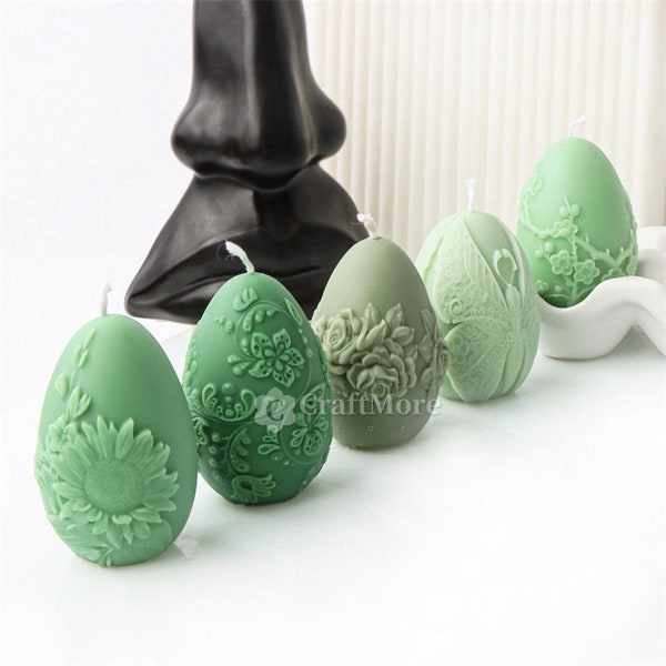 Flower Embossed Egg Candle Mold-Easter Egg Silicone Mold For Candle DIY-Egg Shaped Candy Chocolate Mold-Pattern Plaster Silicon Mould